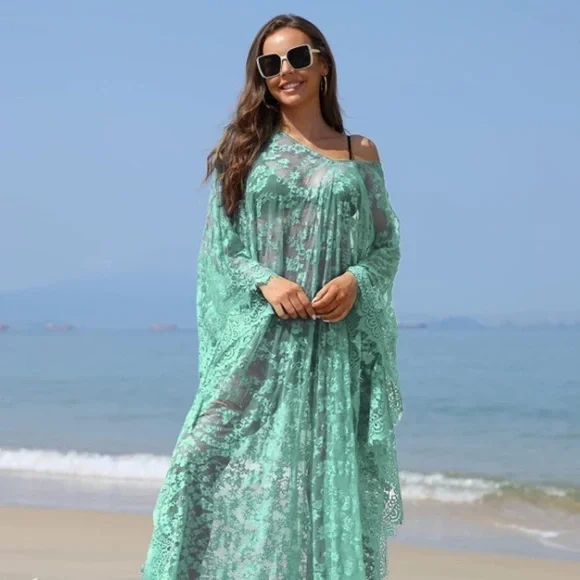 Beach Cover Up Boho Lace Kimono Bikini Robe Swimsuit Bathing Suit Costume Role